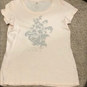 Blush J. crew tee with grey floral graphic